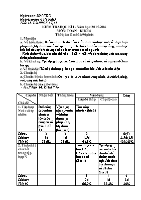 Kiểm tra học kì I - Năm học 2015-2016 môn Toán Khối 6 Tuần 18 Tiết PPCT 57, 58